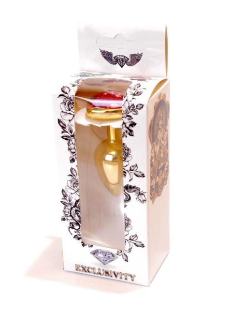 Stalowy złoty korek analny stal kryształ serce 7cm