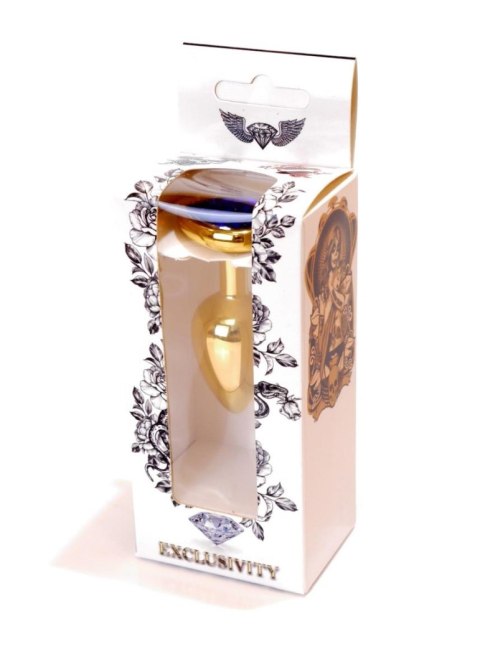 Stalowy złoty korek analny stal kryształ serce 7cm