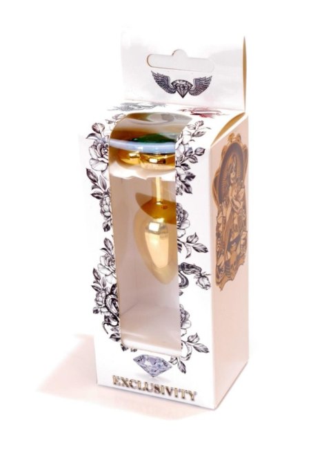 Stalowy złoty korek analny stal kryształ serce 7cm