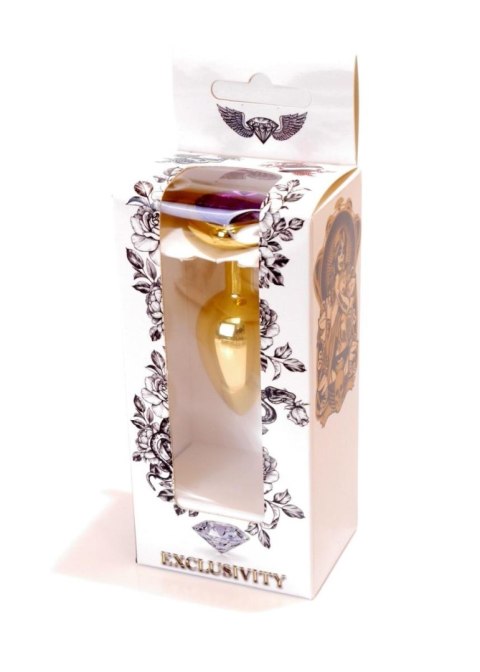 Stalowy złoty korek analny stal kryształ serce 7cm