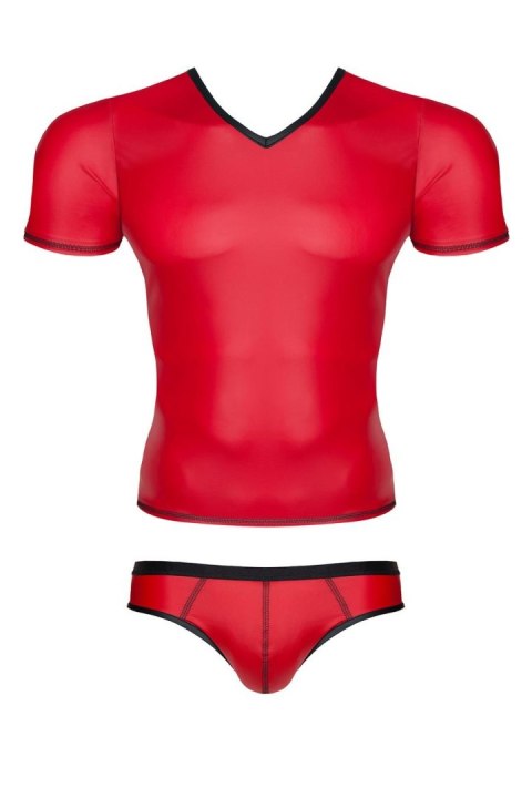 Męski komplet z wetlooka: t-shirt w serek, figi typu brazyliany xl