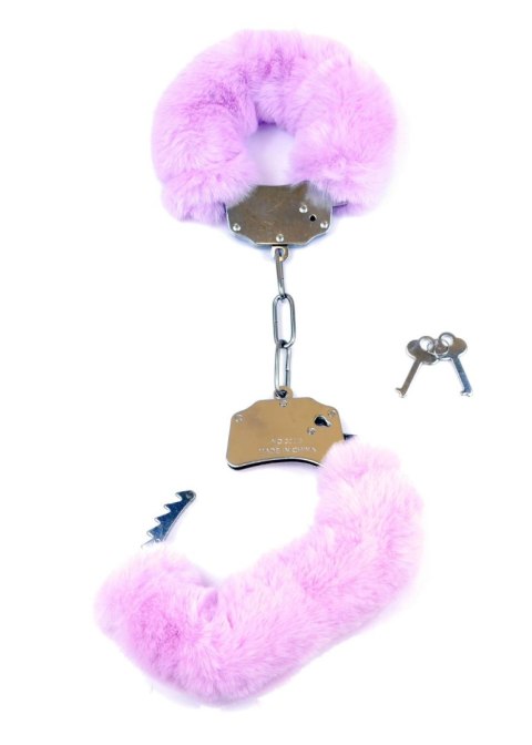 Kajdanki metalowe z futerkiem bondage bdsm fiolet