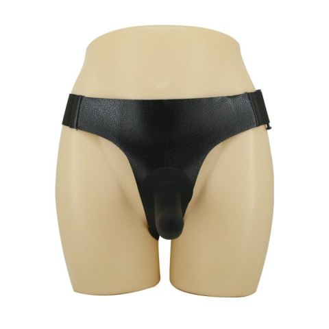 Majtki na szelkach z zakrzywionym czarnym dildo